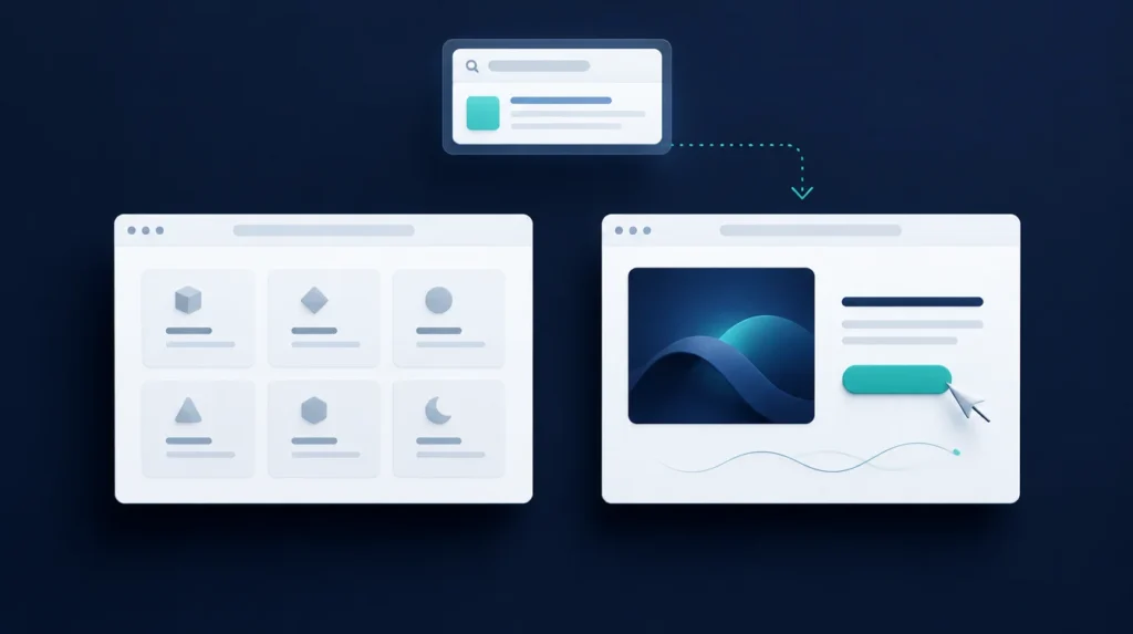 Illustration comparing a multi-service homepage with a focused campaign landing page