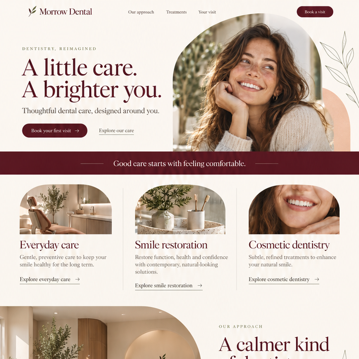 Preview of the fictional Morrow Dental website concept